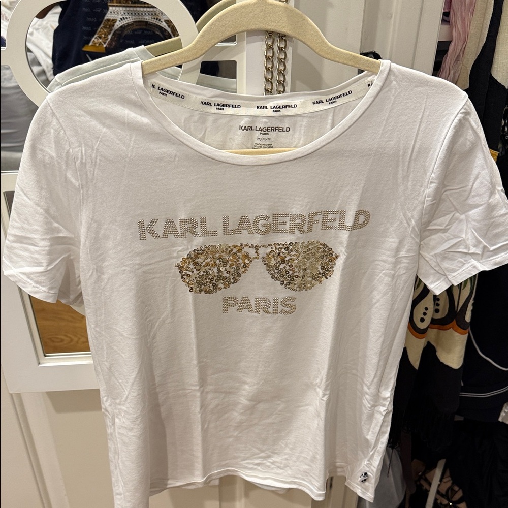 Karl Lagerfeld White Tee with Gold Embellishments